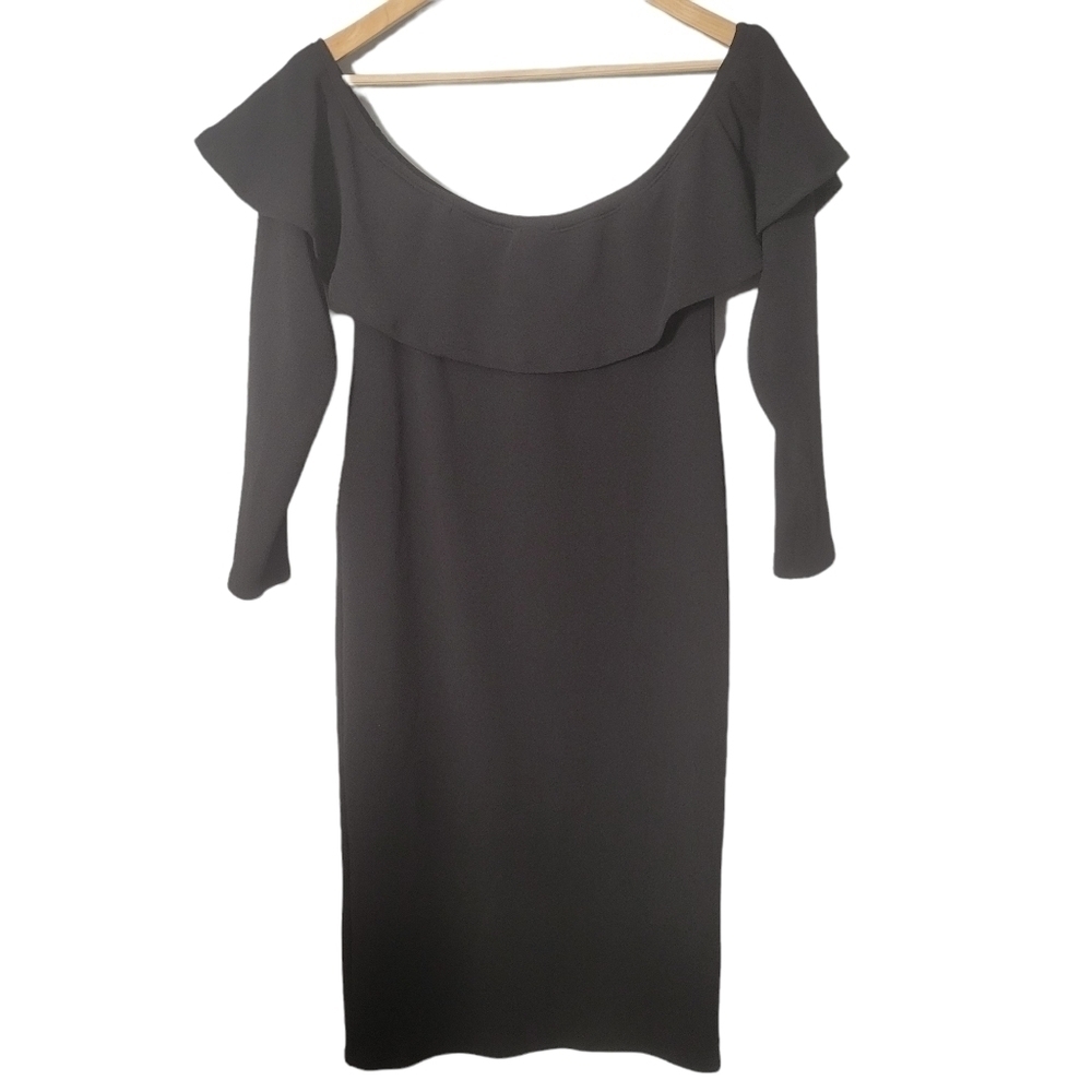 Rue 107 Black Ruffle Off the Shoulder Midi Dress NWT